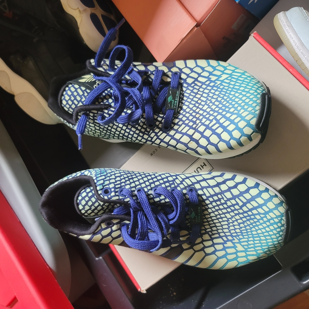 Adidas Blue and Green Athletic Shoes with Gradient Design